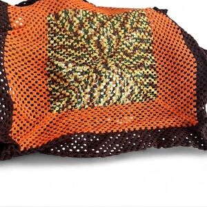 Handcrafted Orange and Brown Throw Blanket